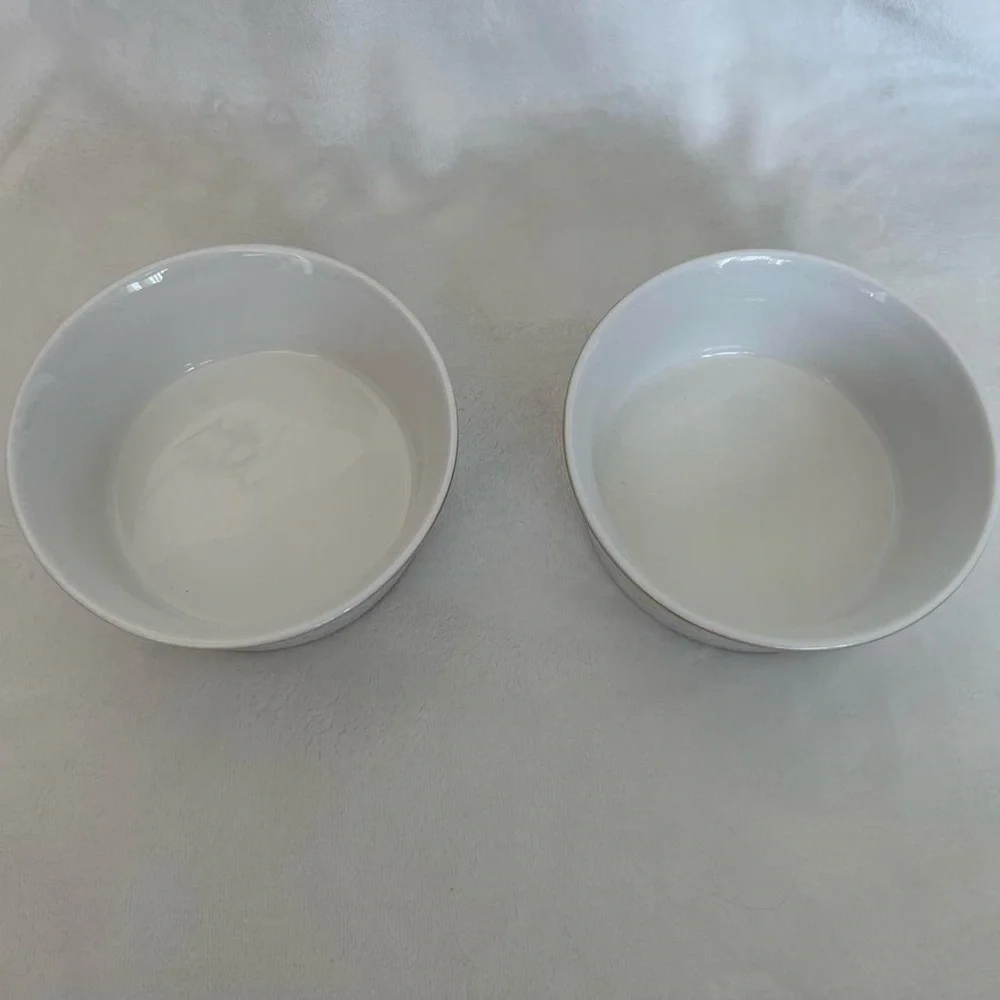 White and gold set of two dog bowls